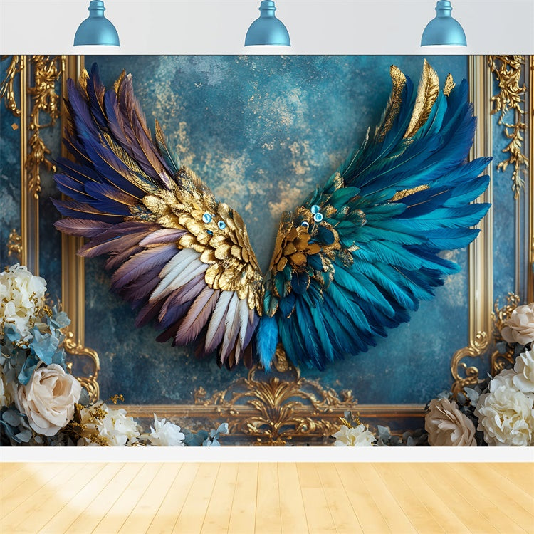 Vintage Wandhintergrund Opulent Pfauenflügel Blau Hintergrund CSH2-228