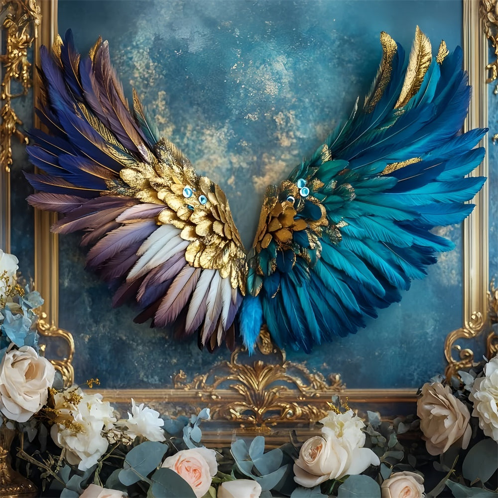 Vintage Wandhintergrund Opulent Pfauenflügel Blau Hintergrund CSH2-228
