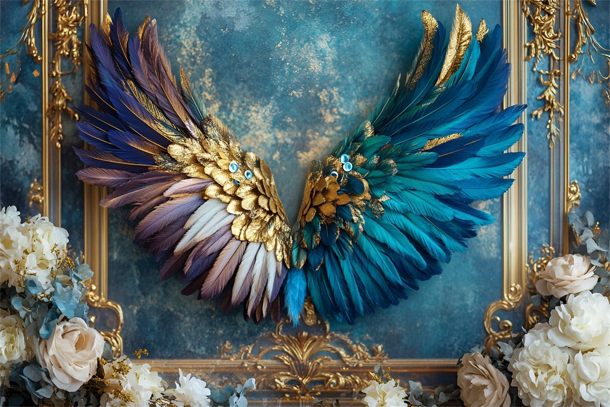 Vintage Wandhintergrund Opulent Pfauenflügel Blau Hintergrund CSH2-228