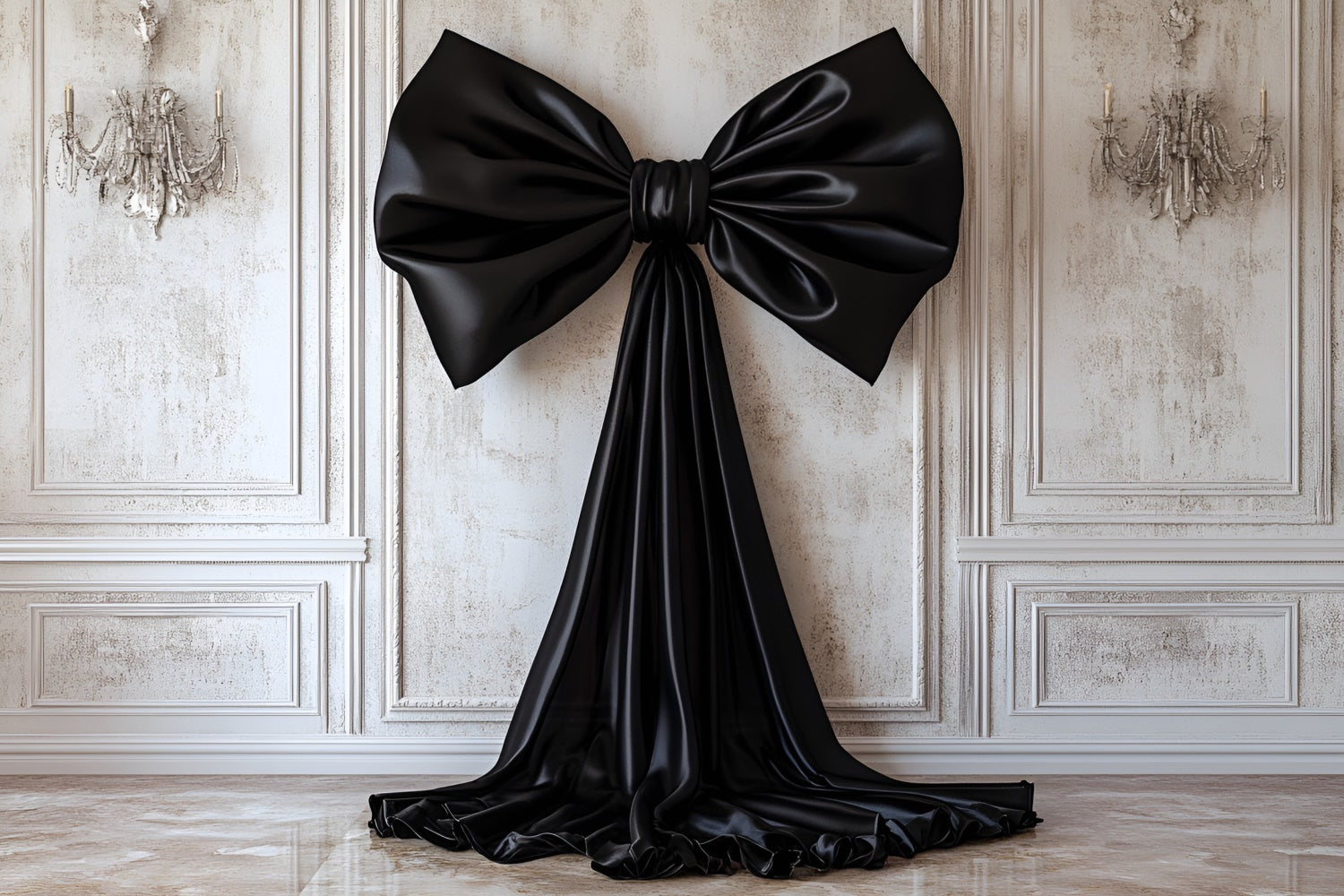 Vintage Wall Backdrop Elegant Schwarz Satin Schleife Hintergrund CSH2-242