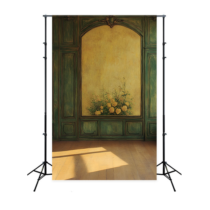 Vintage Grün Wand Backdrop Gelbe Blüte Grün Backdrop CSH2-252