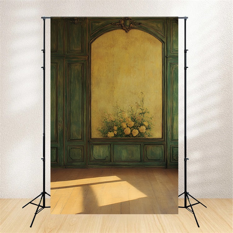 Vintage Grün Wand Backdrop Gelbe Blüte Grün Backdrop CSH2-252