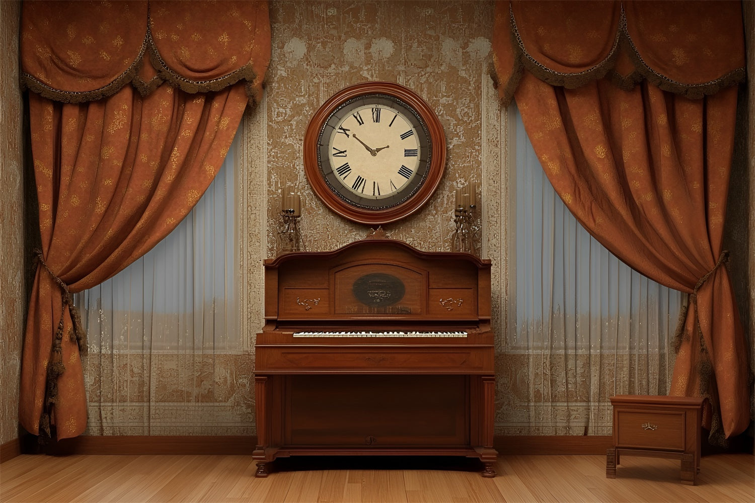Vintage Wandhintergrund Vintage Arbeitszimmer Klavier Kulisse CSH2-267