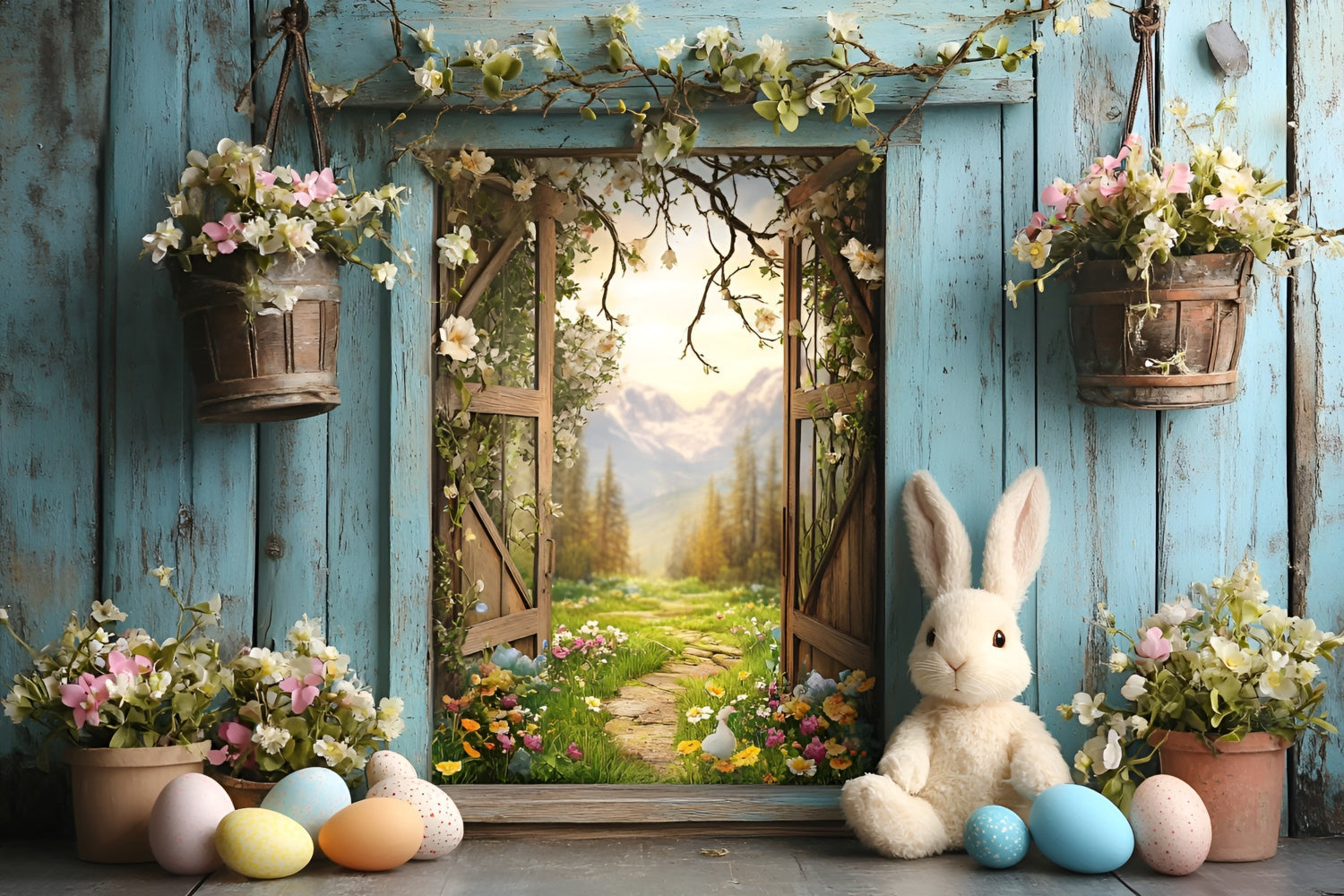 Ostern Fotohintergrund Enchanted Window Frühlingsblumen Hintergrund CSH2-27