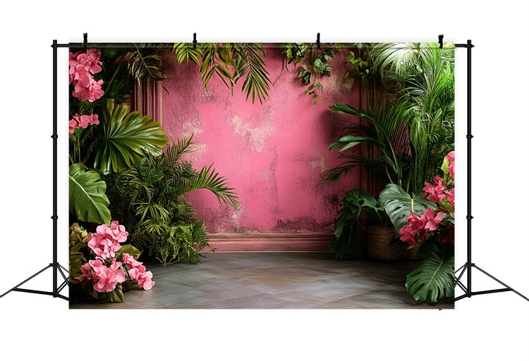 Weinlese-Wandhintergrund Tropisch Rosa Weinlese-Blumenhintergrund CSH2-271