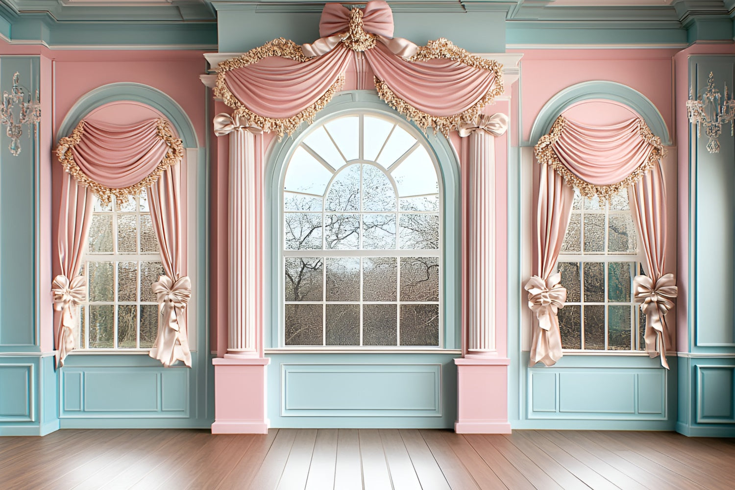 Vintage Wandhintergrund Romantische Pastell drapiert Fenster Hintergrund CSH2-272