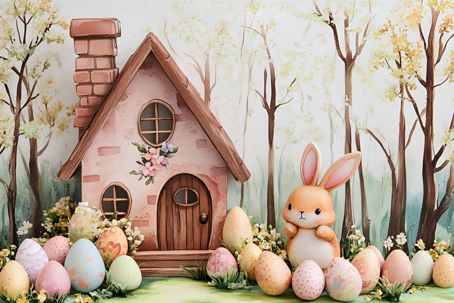 Ostern Fotohintergrund Bunny Cottage Floral Eggs Backdrop CSH2-4