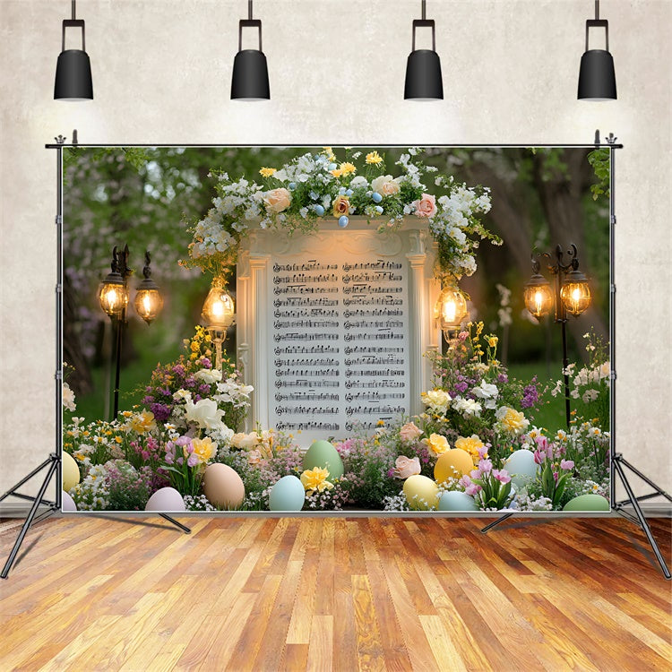 Ostern Fotohintergrund Garten Musik Partitur Blüten Backdrop CSH2-47
