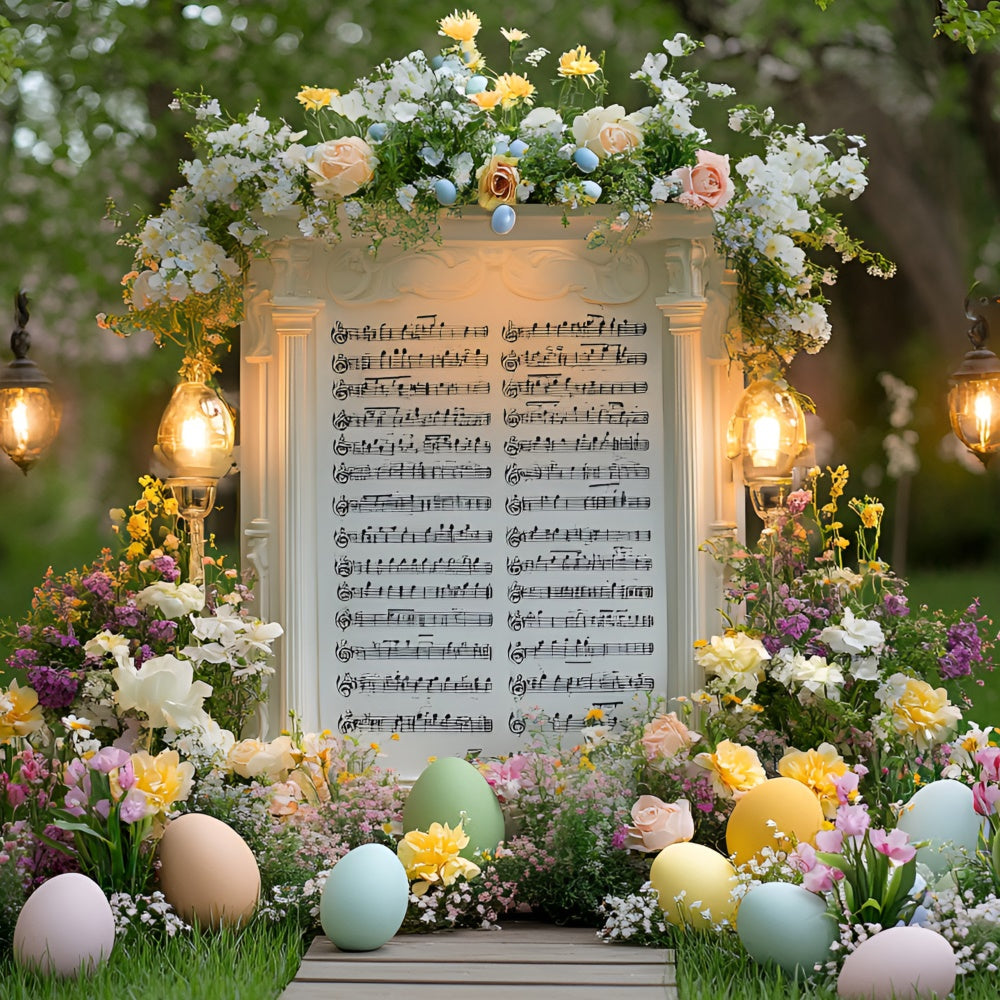 Ostern Fotohintergrund Garten Musik Partitur Blüten Backdrop CSH2-47