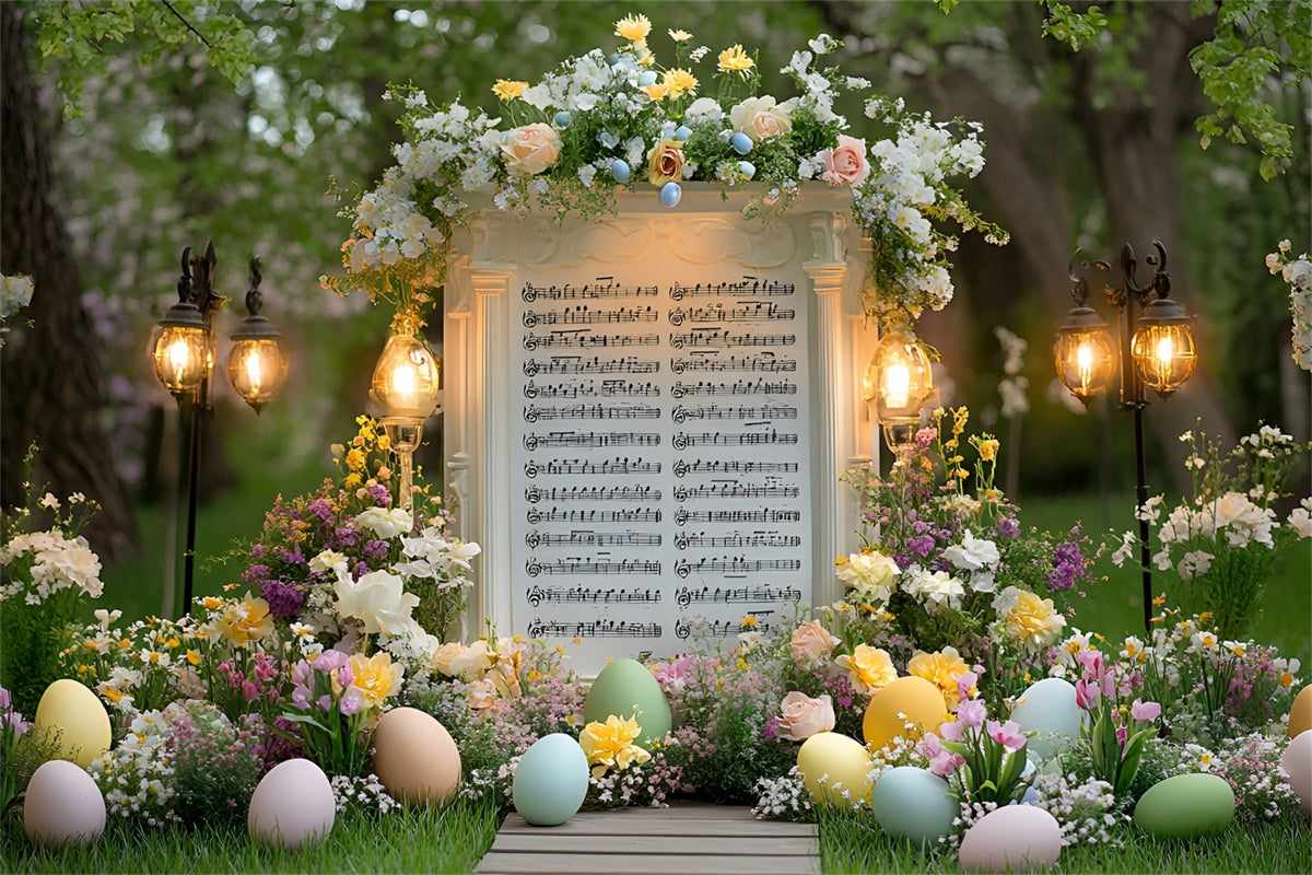 Ostern Fotohintergrund Garten Musik Partitur Blüten Backdrop CSH2-47