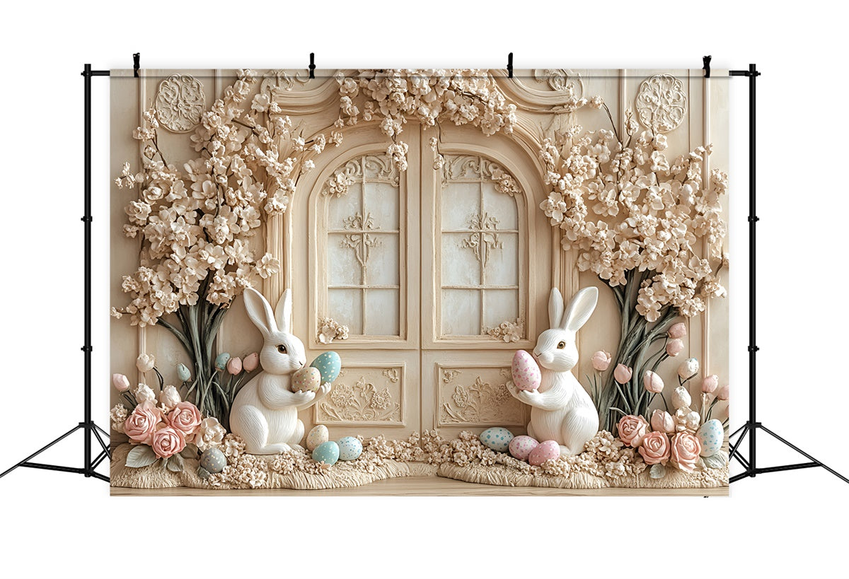 Ostern Fotohintergrund Cremig Floral Bunny Fantasy Hintergrund CSH2-57