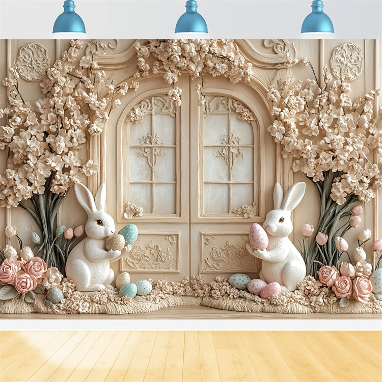 Ostern Fotohintergrund Cremig Floral Bunny Fantasy Hintergrund CSH2-57