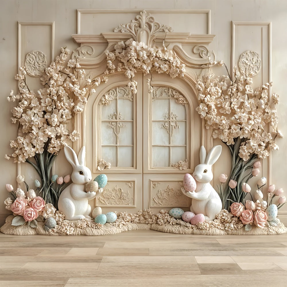 Ostern Fotohintergrund Cremig Floral Bunny Fantasy Hintergrund CSH2-57