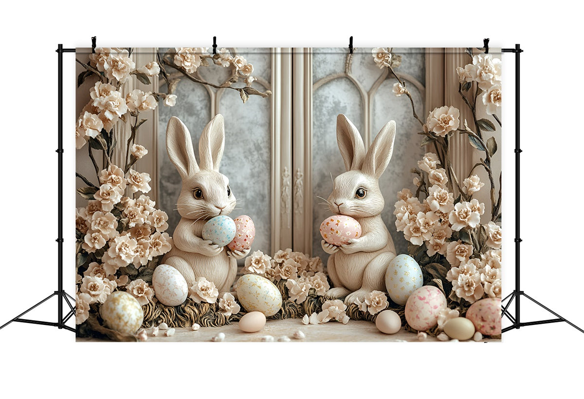 Ostern Fotokulissen Soft Beige Floral Bunny Backdrop CSH2-58