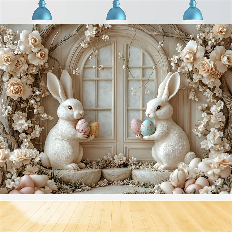 Ostern Fotohintergrund Rustic Floral Bunny Window Backdrop CSH2-59