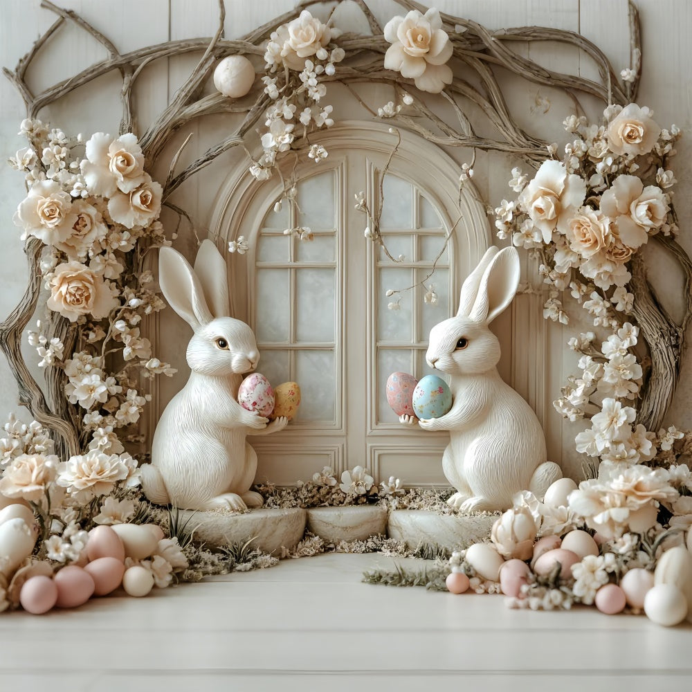 Ostern Fotohintergrund Rustic Floral Bunny Window Backdrop CSH2-59