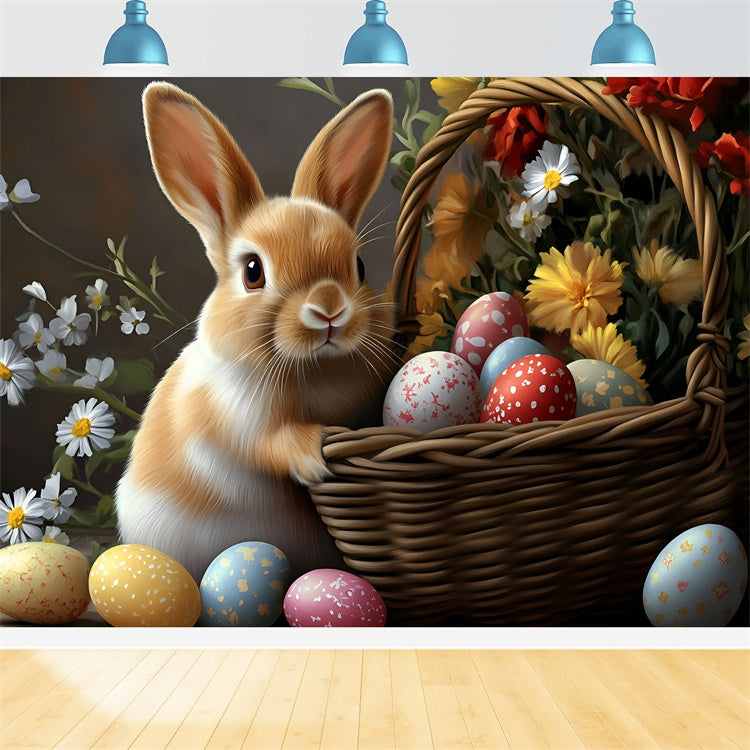 Ostern Fotohintergrund Rustic Bunny Blossom Basket Backdrop CSH2-61