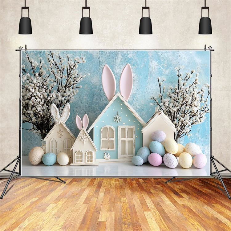 Ostern Backdrop Fotografie Dreamy Bunny Cottage Blue Backdrop CSH2-62