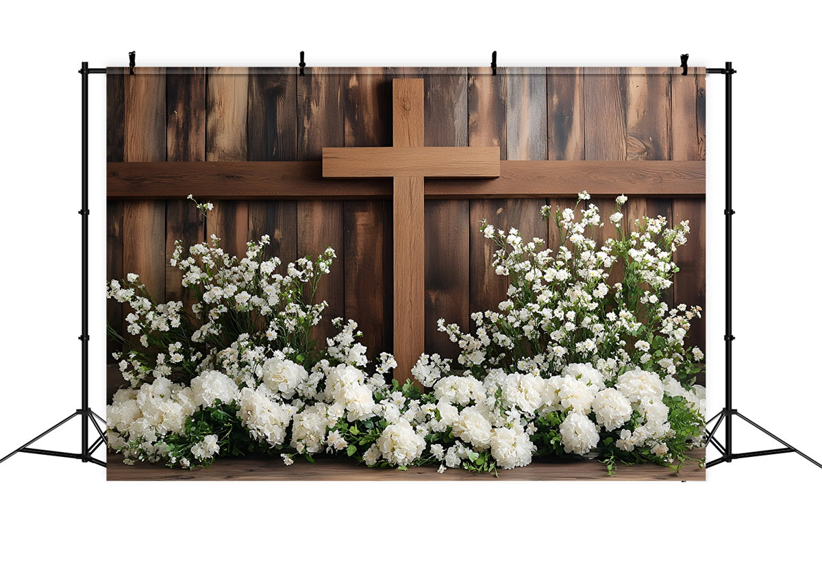 Ostern Fotohintergrund Heiliges Holzkreuz Blumenkulisse CSH2-66
