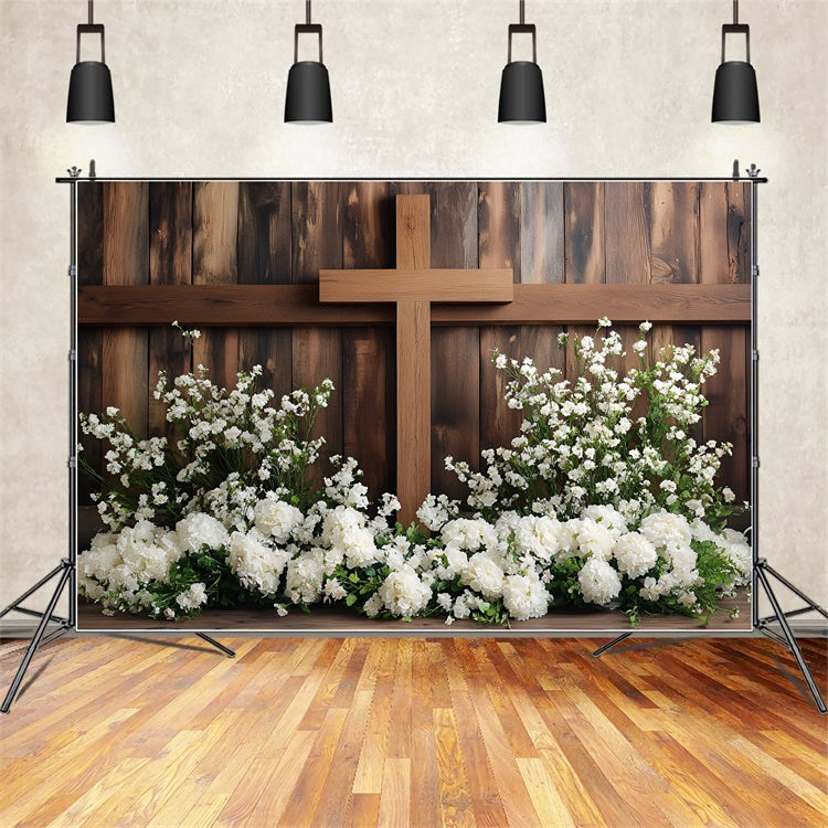 Ostern Fotohintergrund Heiliges Holzkreuz Blumenkulisse CSH2-66