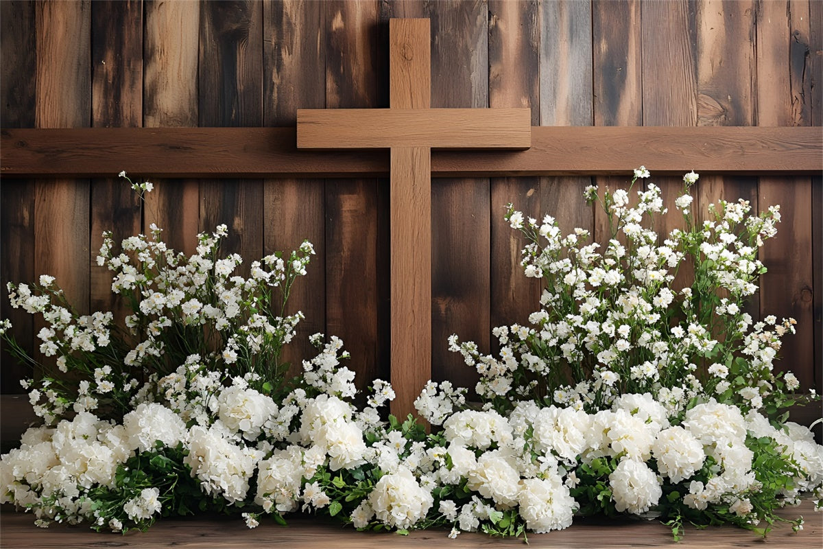 Ostern Fotohintergrund Heiliges Holzkreuz Blumenkulisse CSH2-66