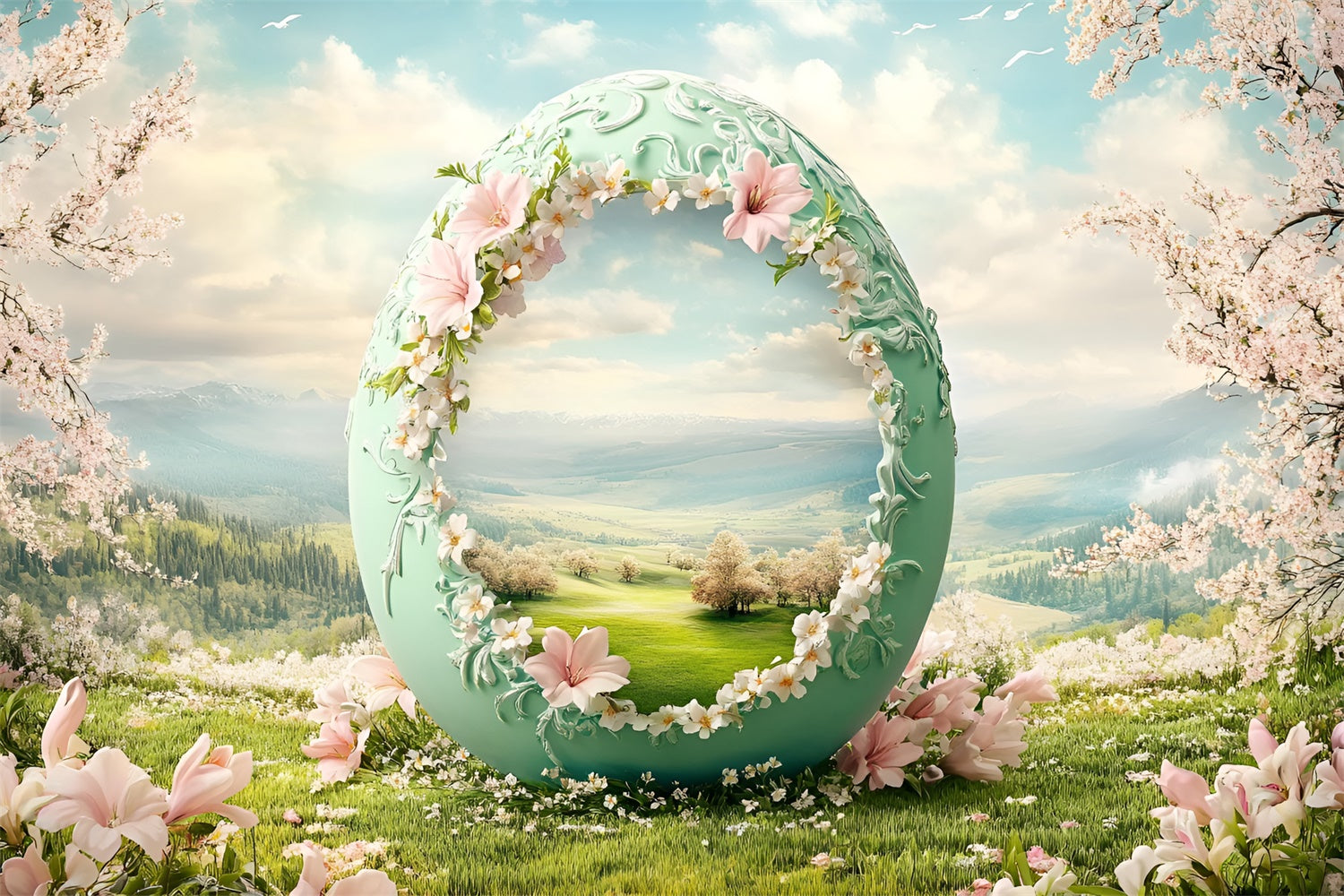 Ostern Backdrops Fotografie Pastell Blüte Wiese Ei Backdrop CSH2-74