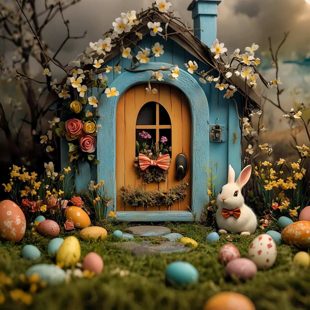 Ostern Fotografie Backdrops Floral Arch Bunny Cottage Backdrop CSH2-85