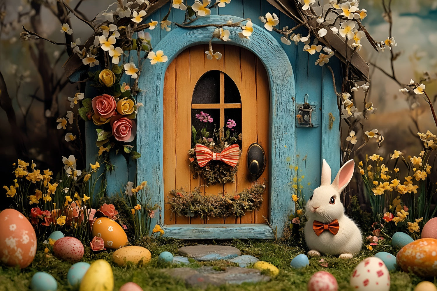Ostern Fotografie Backdrops Floral Arch Bunny Cottage Backdrop CSH2-85