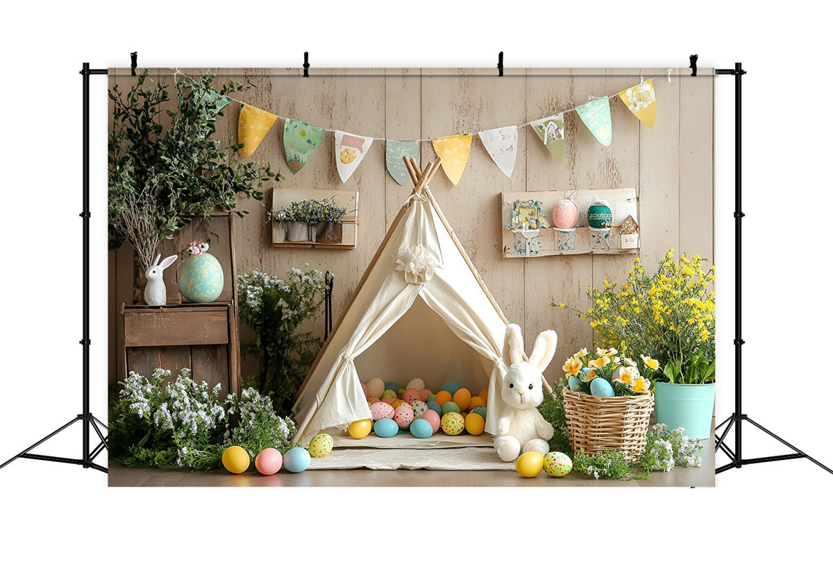 Fotohintergründe für Ostern Vintage Bunny Teepee Egg Backdrop CSH2-92