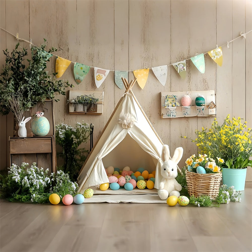 Fotohintergründe für Ostern Vintage Bunny Teepee Egg Backdrop CSH2-92