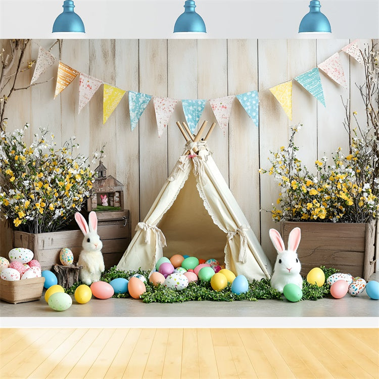 Ostern Fotohintergrund Gemütliche Teepee Floral Decor Hintergrund CSH2-93