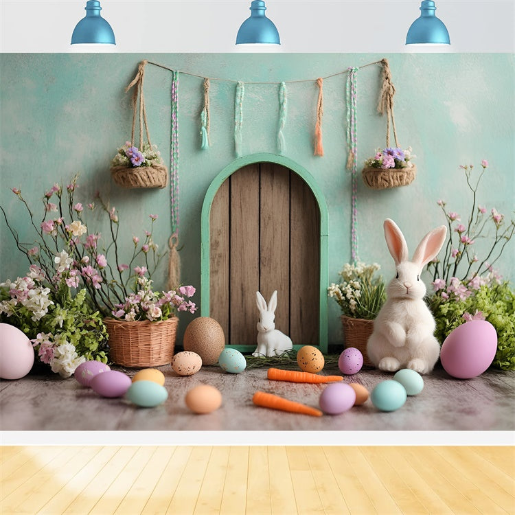 Ostern Fotohintergrund Enchanted Green Door Hasen Hintergrund CSH2-96