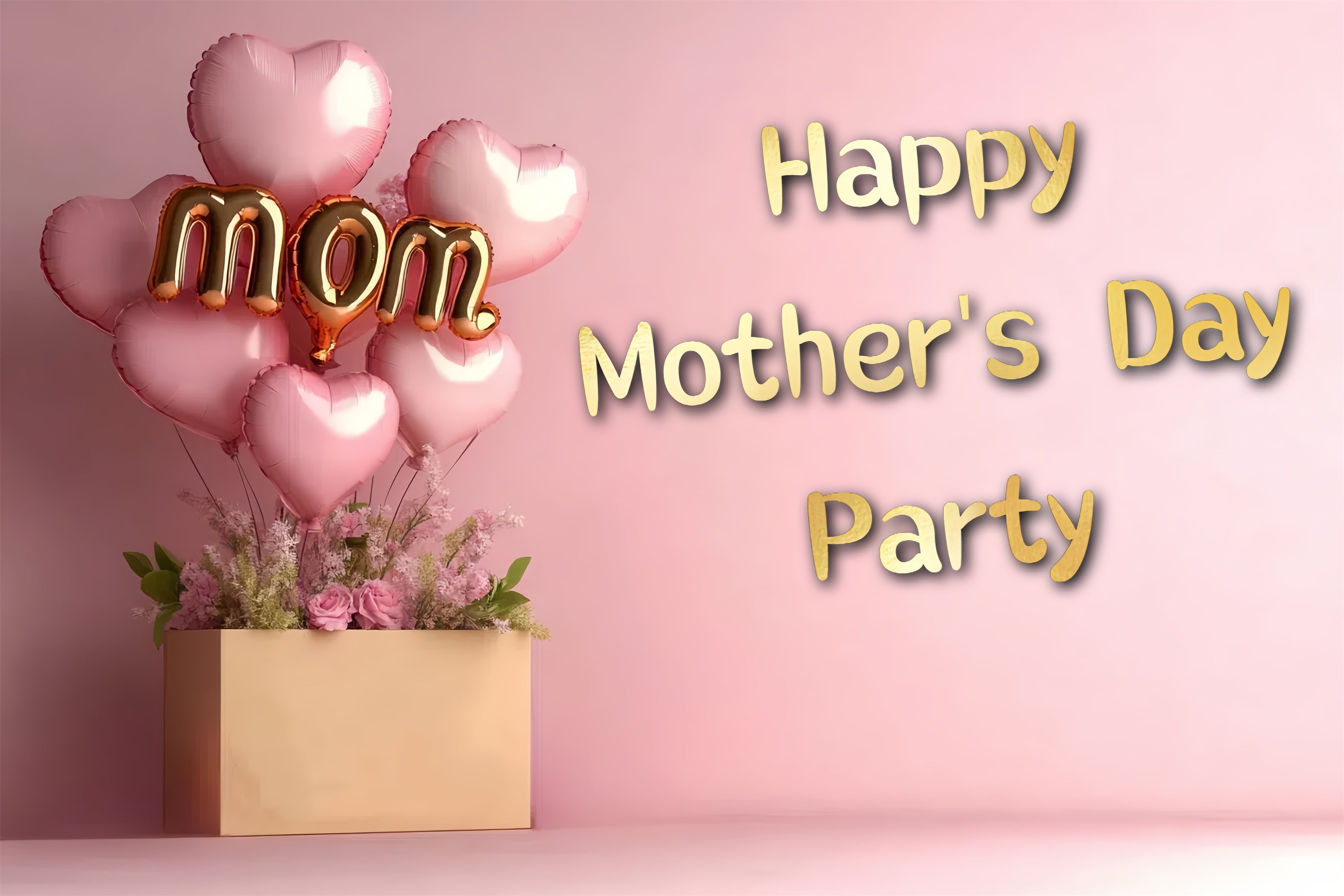 Muttertags-Hintergrundbild mit Herzballon und rosa Blumen CSH3-103