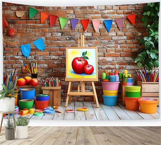 Back To School Fotokulisse Backsteinwand Kunst Workshop Kulisse CSH3-16