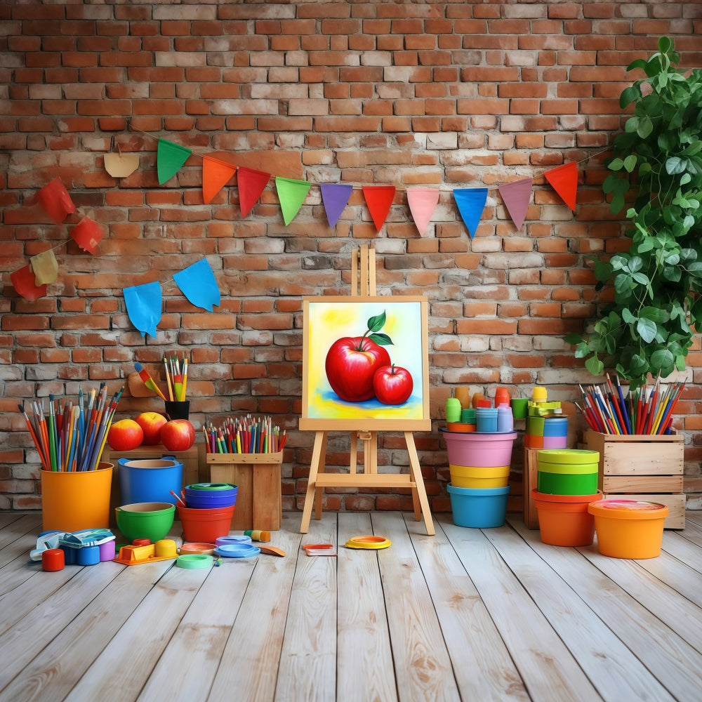 Back To School Fotokulisse Backsteinwand Kunst Workshop Kulisse CSH3-16