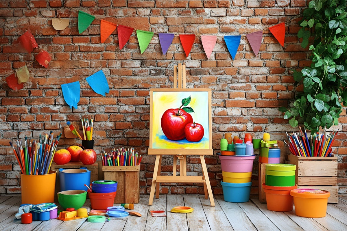 Back To School Fotokulisse Backsteinwand Kunst Workshop Kulisse CSH3-16