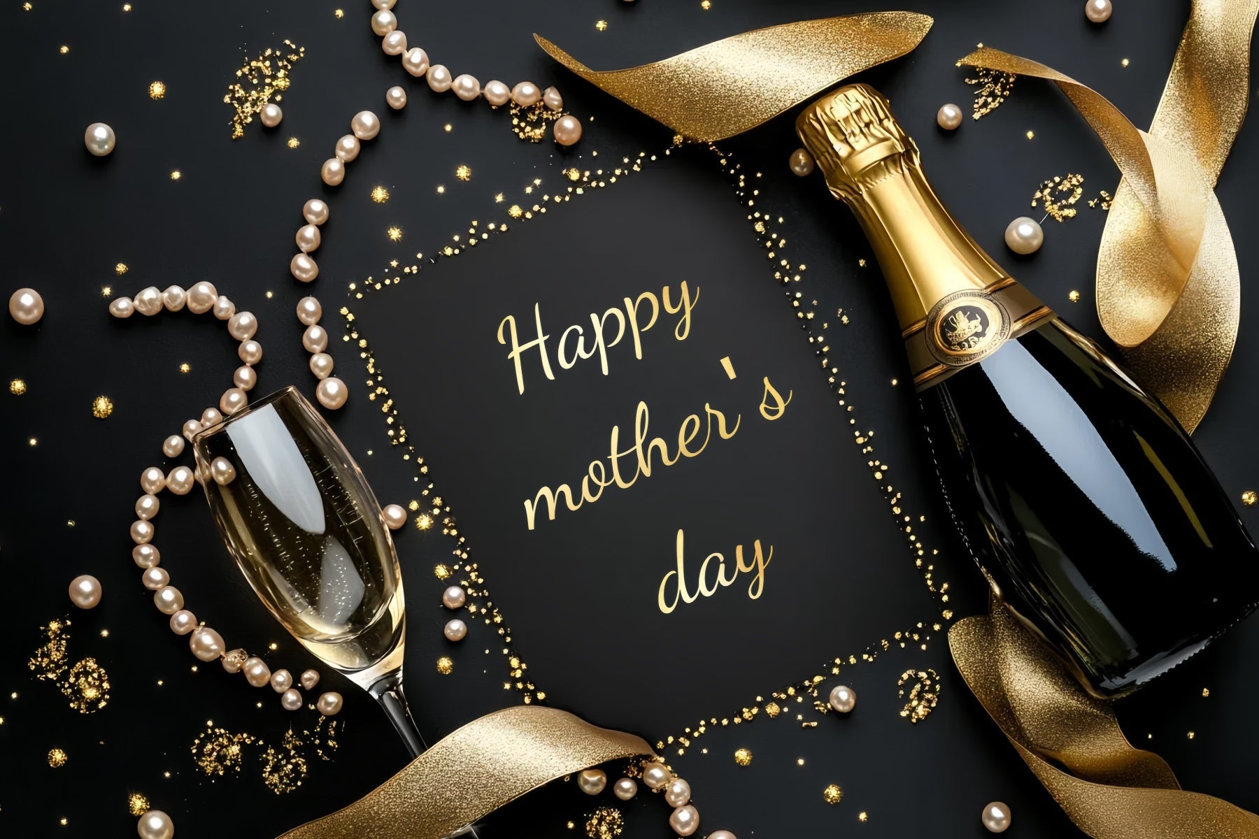 Backdrops für Muttertag Gold Champagner Perlen Personalisierte Backdrops CSH3-174