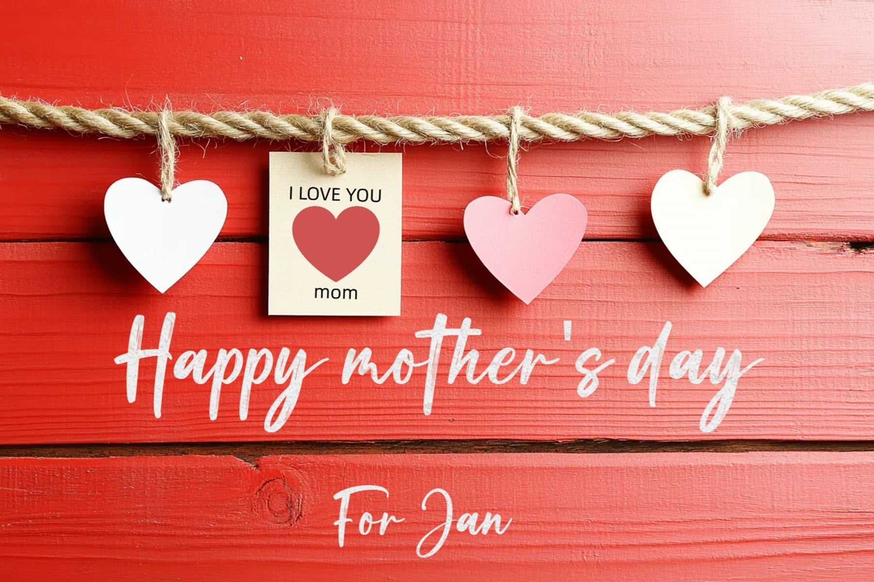 Muttertag Fotokulissen Rote hängende Holzherzen Personalisierte Kulisse CSH3-176