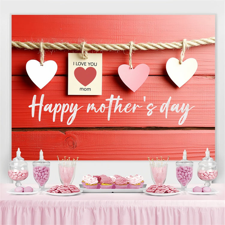 Muttertag Fotokulissen Rote hängende Holzherzen Personalisierte Kulisse CSH3-176