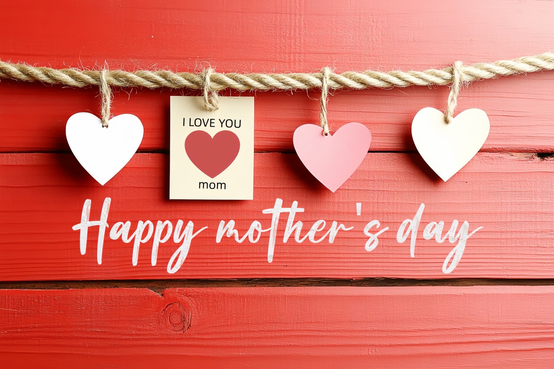 Muttertag Fotokulissen Rote hängende Holzherzen Personalisierte Kulisse CSH3-176