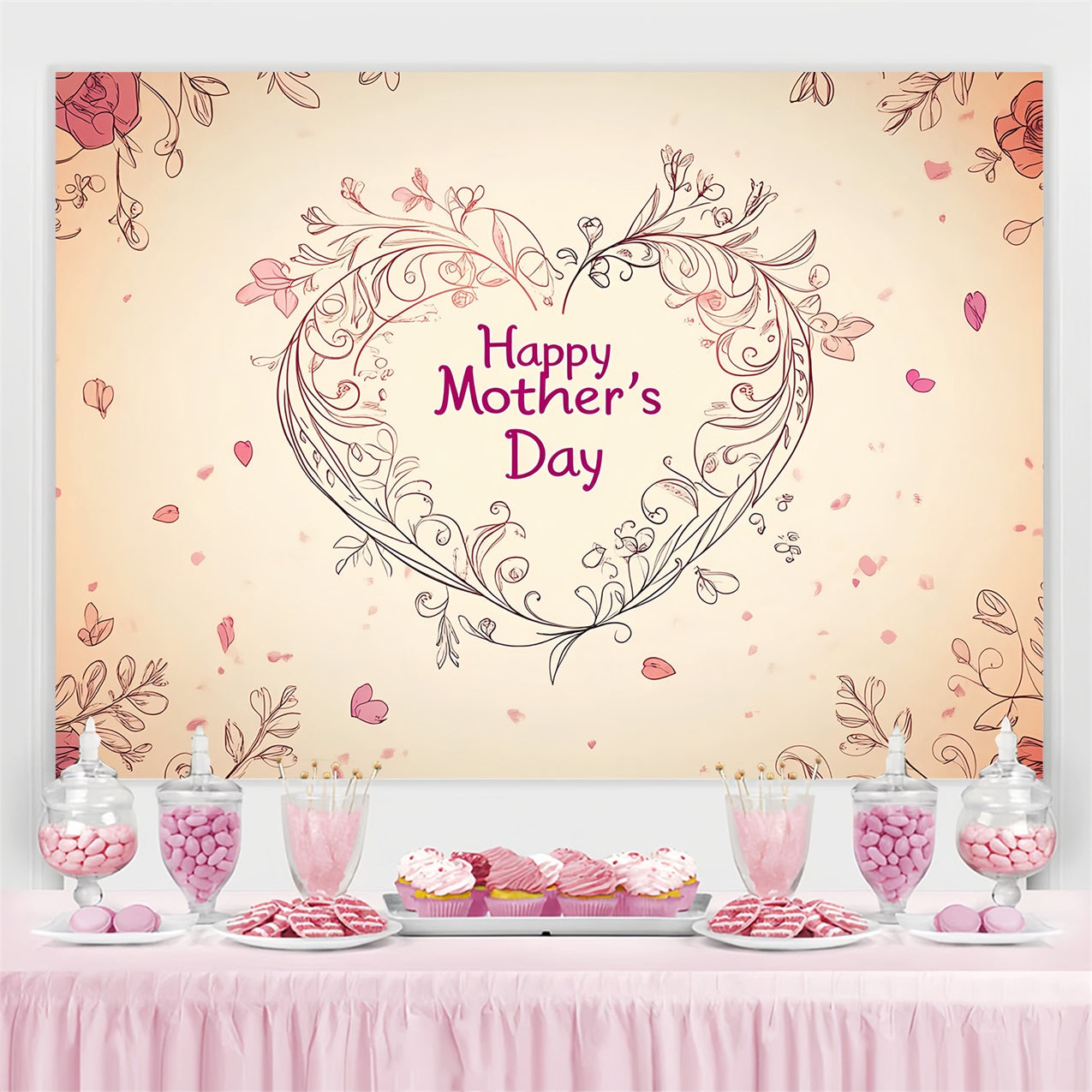Backdrops für Muttertag Florales Herz Personalisierter Backdrop CSH3-183