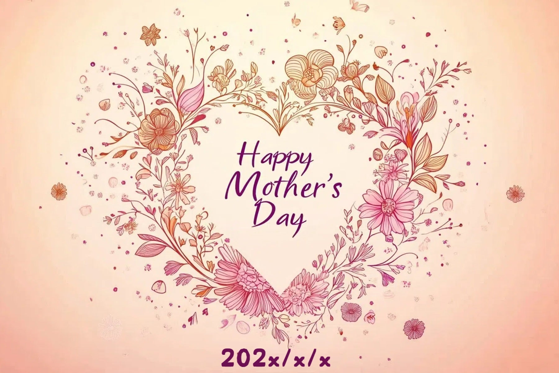 Backdrop für Muttertag Romantisches Florales Herz Personalisierter Backdrop CSH3-184