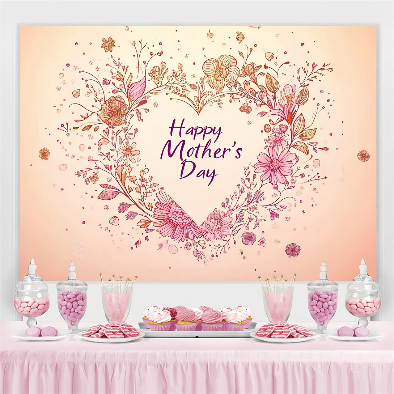 Backdrop für Muttertag Romantisches Florales Herz Personalisierter Backdrop CSH3-184
