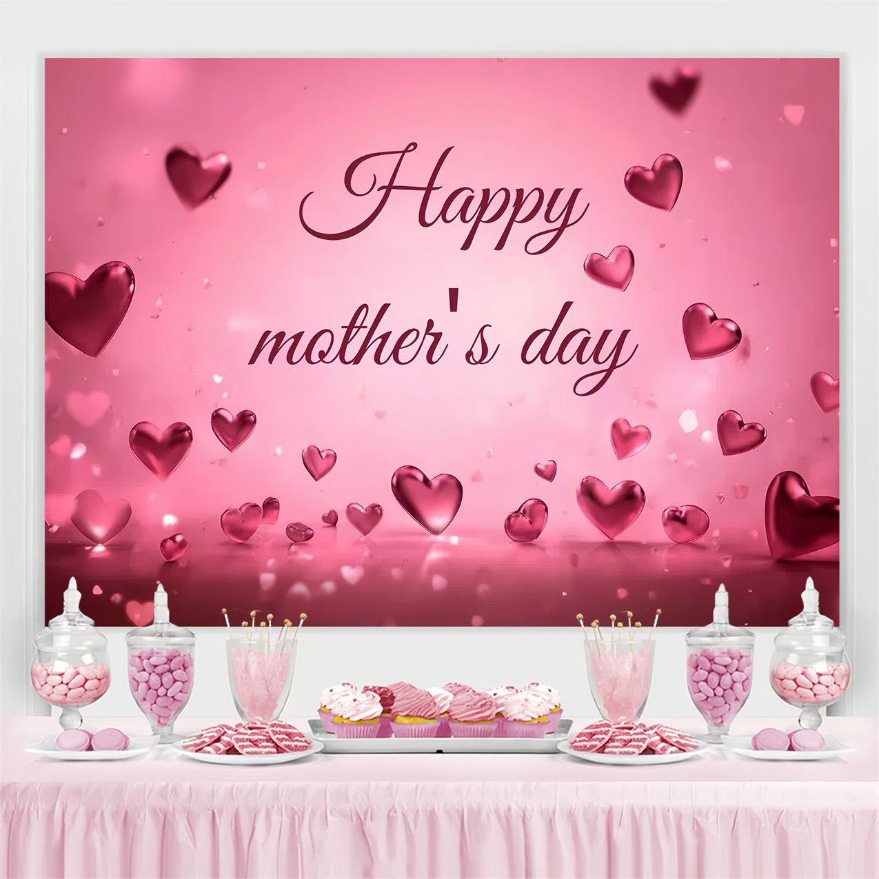 Muttertag Fotohintergründe Rosa schwebende Herzen personalisierter Hintergrund CSH3-185