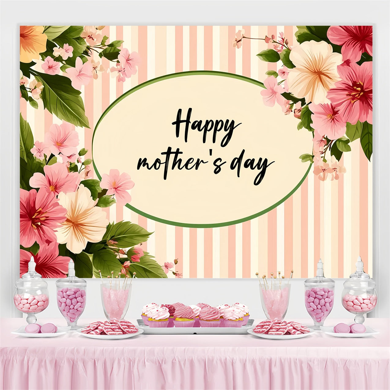 Happy Mothers Day Backdrop Floral Striped Personalisierte Backdrop CSH3-187