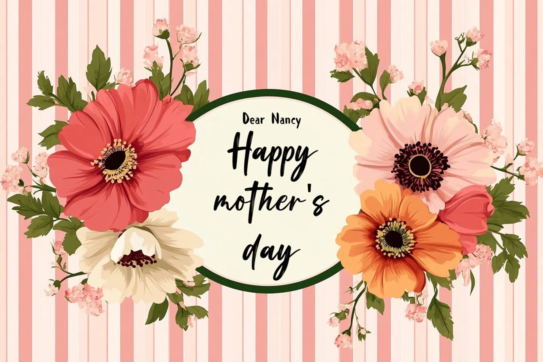 Backdrop Muttertag Vintage Stripes Floral Personalisierte Backdrop CSH3-189