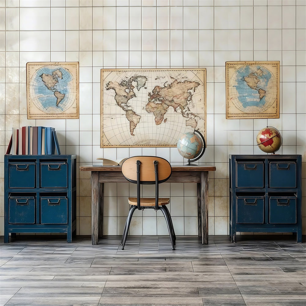 Back To School Backdrops Vintage Weltkarte Geographie Backdrop CSH3-19