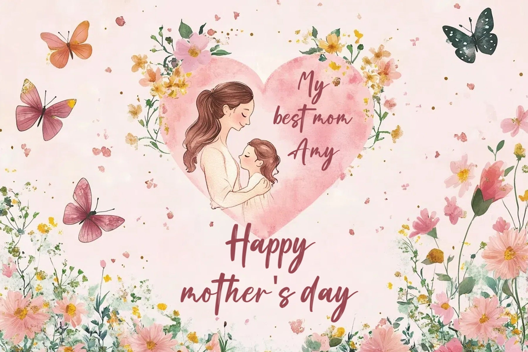 Muttertag Backdrop Schmetterlinge Blüten Personalisierte Backdrop CSH3-191