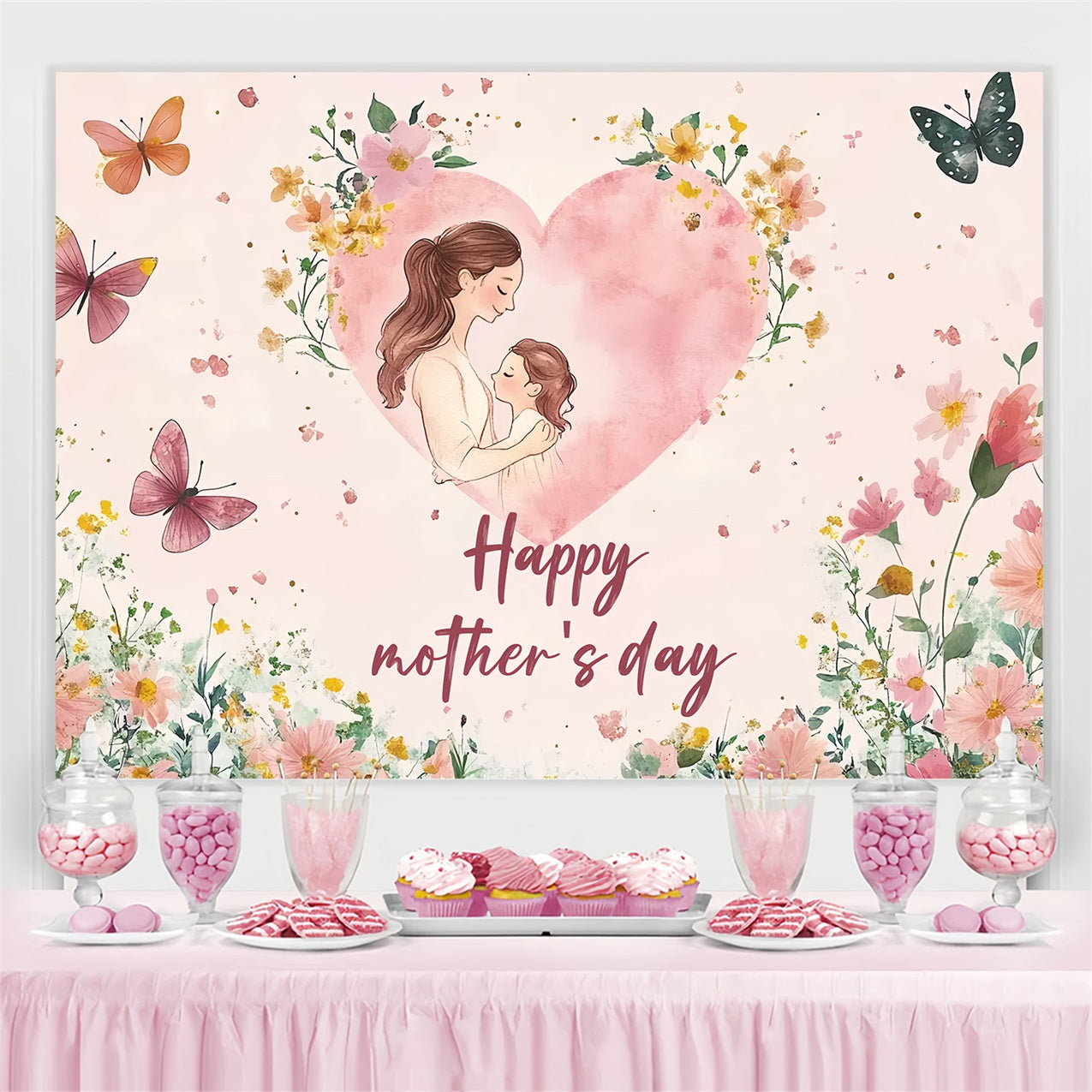 Muttertag Backdrop Schmetterlinge Blüten Personalisierte Backdrop CSH3-191
