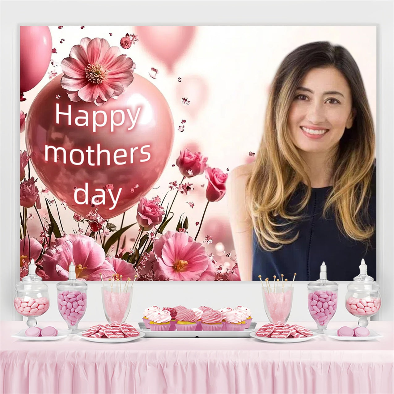 Mothers Day Fotohintergrund Rosa Ballon Floral Custom Backdrop CSH3-194